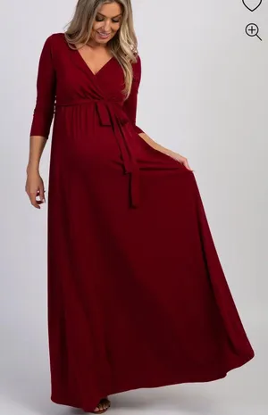 Pinkblush burgundy Draped 3/4 Sleeve Maternity Maxi Dress thumbnail 1