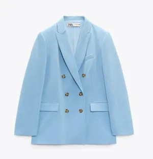 ZARA blazer suit jacket double breasted relaxed long baby blue thumbnail 3