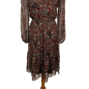 Lara Guidotti Dress XS Long Sleeve Viscose Silk Boho Paisley Evening Party thumbnail 3
