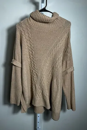 N271. Simply Vera Vera Wang Cable Knit Turtleneck Sweater - Beige thumbnail 1