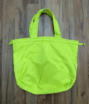 Neon Green Nylon Tote Bag Ruched Top Shoulder‎ Bag Lightweight Large thumbnail 1
