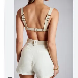 Meshki Yalda Cream Tan Linen Sleeveless Colorblock Bustier Crop Tank Top Size S thumbnail 4