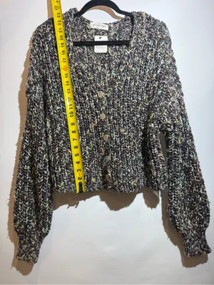 NWT Free People Flea Market Neon Sand Colorblock Cropped Chunky Cardi Size S thumbnail 4