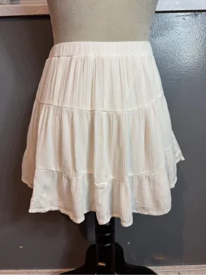 L.A. Hearts Cream Tiered Ruffle Mini Skirt Size S Boho Drawstring thumbnail 4