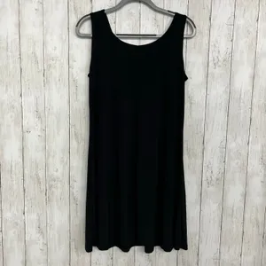 Vintage Pretty Woman Basic Black Lightweight Flowy Tank Top Knee Length Dress M thumbnail 2