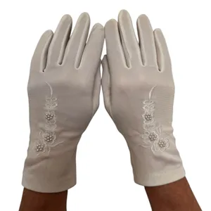 Vintage 1980s White/Ivory Unbranded Satin Beaded Floral Gloves XS S thumbnail 1