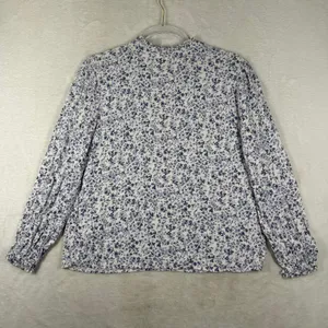 Reformation Blue White Floral Ruffle V Neck Long Sleeve Blouse Size M thumbnail 6
