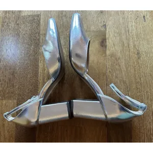 LOFT Silver Metallic Heel Ankle Strap Block Size 7.5M Round Closed Toe NEW thumbnail 4