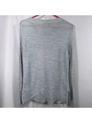 LOFT XS Blue Cotton Open Knit Hi Low Sweater thumbnail 7