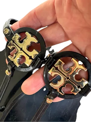 EUC Tory Burch Mini Miller Jelly Sandals Black Gold Size 10 Retail $125.00 thumbnail 4