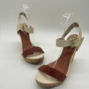 Diviana Sandal Womens Brown Cream‎ 8 Ankle Strap Open Toe Wedge Sandal NEW thumbnail 4
