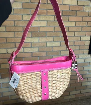 NWT Maggie B St Topaz Hobo Woven Straw Basket Shoulder Bag Fuchsia Pink thumbnail 1