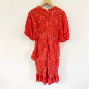 Jarlo NWT Anika Orange Eyelet Cocktail Dress Puff Sleeve Ruffle‎ Hem Sz 0 thumbnail 3