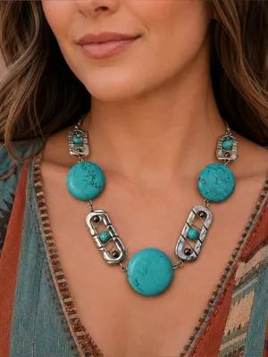 Southwestern Turquoise Colored Howlite Stone Costume Statement Necklace thumbnail 1