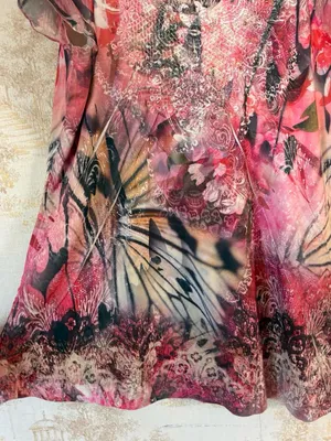 Y2K Unity World Wear Pink Embellished Butterfly Flutter Sleeve Going Out Top L thumbnail 2