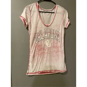 Campus Heritage Red Burnout V Neck Short Sleeve Oklahoma Sooners OU Size S thumbnail 3