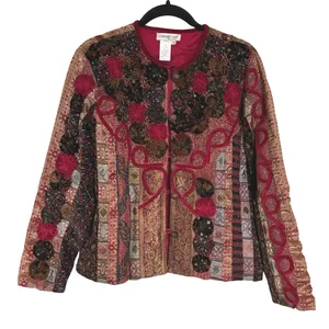 Velvet Red Jacket Witch Patchwork Medieval Bohemian Tapestry Ren Faire Medium thumbnail 1