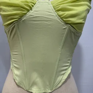 Women’s Cropped Tank Top Size S Boning Rushed Mesh Y2K Green Coquette Feminine thumbnail 2