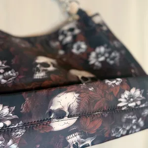Gothic Edgy Black Skull & Red Floral Tote with Dual Straps thumbnail 6