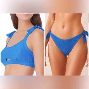 NWOT Sugar Beach Cobalt Blue Glitter Chevron Swim Bikini Set Sz Medium thumbnail 2