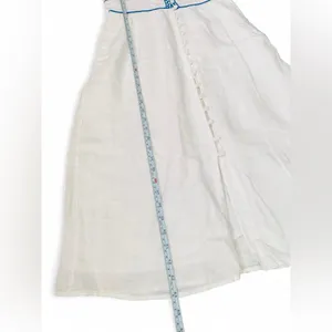 J.Crew White 100% Linen Embroidered Midi Dress Blue Ric Rac Button Front Size 2 thumbnail 7