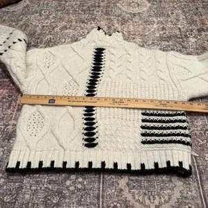 Zara Chunky Cable Knit Sweater | Black & Ivory Graphic | Mock Neck | Oversized S thumbnail 6