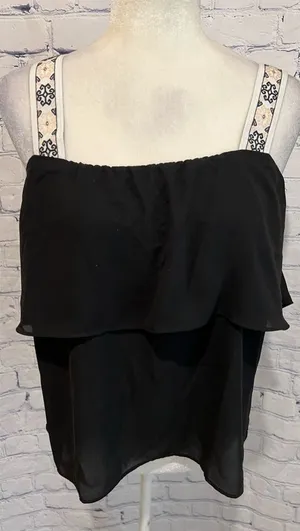 J.Crew Factory Black Embroidered Tank Top Size 2 thumbnail 1