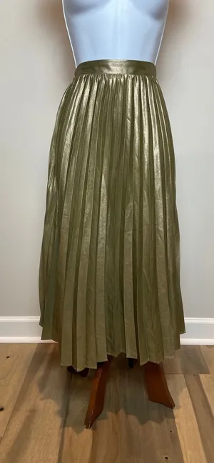 Ann Taylor Metallic Pleated Midi Skirt Size 16 Gold thumbnail 1