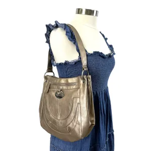 Nine West‎ Shoulder Bag Handbag Bronze Gold Metallic Faux Leather Glam Classic thumbnail 3