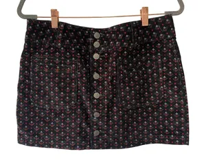 Free People Black Print Corduroy Mini Skirt Size 29 Boho Preppy thumbnail 1