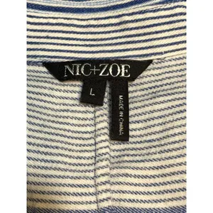 NIC+ZOE Linen Blend Striped Tunic Top Mini Dress Large Blue White Pom Trim thumbnail 11
