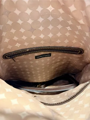 Vintage Franco Sarto Canvas Leather Fold Over Shoulder Bag in Beige/Dark Brown thumbnail 7