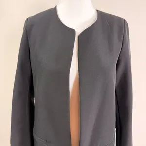 Lulus Womens Black Peplum Ruffle Hem Open Front Collarless Longline Blazer Small thumbnail 4