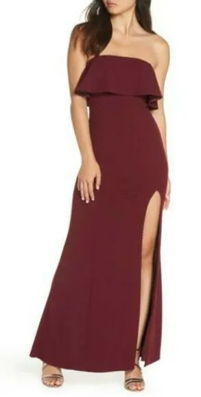 Lulu’s maxi formal gown fold over strapless thigh high slit side dress Size 10 thumbnail 1