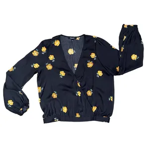 Madewell Bubble-Sleeve Black Wrap Top with Yellow Gold Floating Florets S thumbnail 9