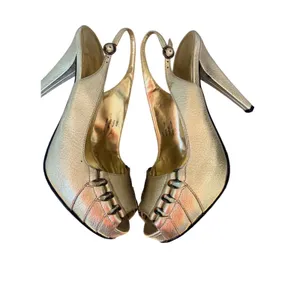 Calvin Klein Portia Gold Metallic Slingback Peep Toe Heels E8539‎ Size 7.5M thumbnail 4