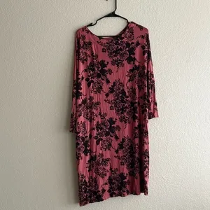 Free People Floral Midi Dress Pink Black Long Sleeve Boho Size Medium thumbnail 4