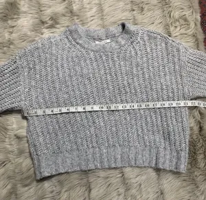 American Eagle Cropped CrewNeck Knit Sweater Gray Size XXS thumbnail 6