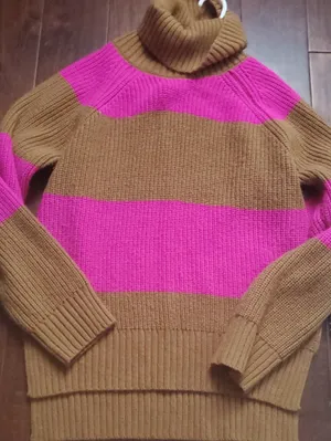 Turtleneck Striped Sweater in Brown and Hot Pink Size Xs Oversized Who What Wear thumbnail 1