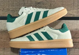 Adidas Samba’s OG in gray with green stripes men’s size 7 women’s size 8.5 thumbnail 1