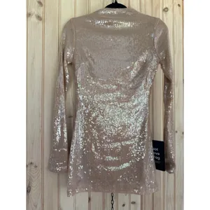 Lulus Sequin Long Sleeve Mini Dress Champagne Party Glam Holiday Extra Small thumbnail 2