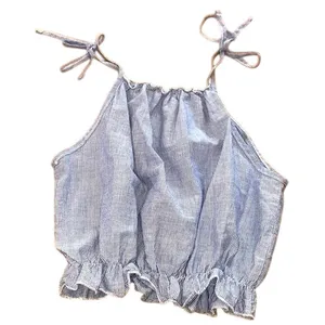 Brandy‎ Melville Blue White Pinstripe Ruffle Tie Strap Crop Top One Size thumbnail 8