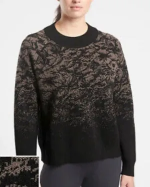 Athleta Women Jacquard Crew‎ Sweater in Frosted Floral Black And Tan Extra Small thumbnail 1