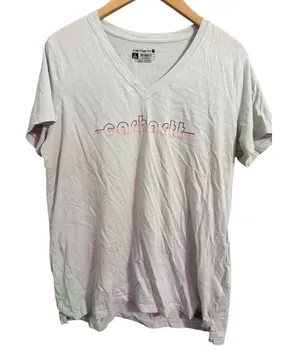 Carhartt Relaxed Fit V Neck T Shirt Light Blue Womens Size large thumbnail 1