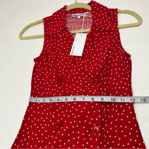 Reformation Leith Mini Dress 0‎ Sleeveless Polka Dot Red White Collar Button NEW thumbnail 7