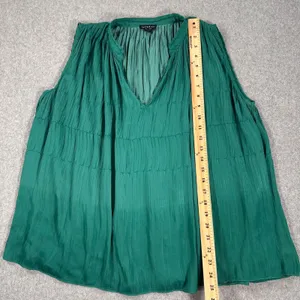 Current Air Pleated Sleeveless Blouse Women's Medium Green Satin V-Neck Flowy thumbnail 4