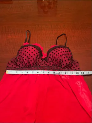Linea Donatella Red Black Lace Babydoll Chemise Thong Set NWT Size S and M thumbnail 8