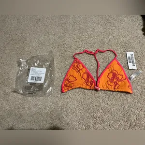 Out from under orange and pink off shore triangle bikini top never worn M/L thumbnail 3