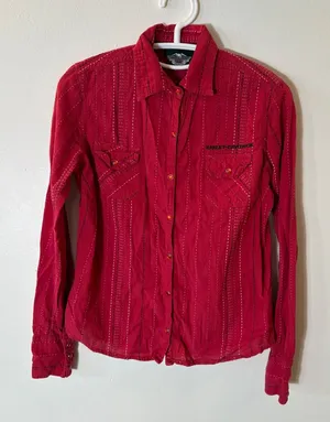Harley-Davidson Red Contrast Stitch‎ Button Up Shirt Size Small thumbnail 1