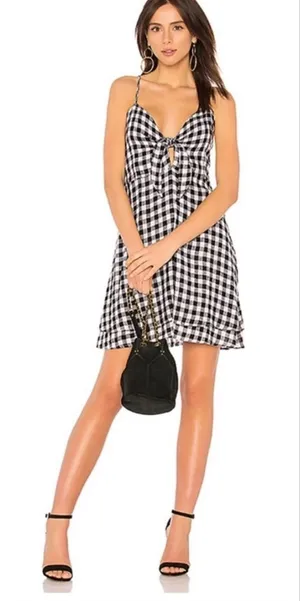 Rails Black & White Gingham Plaid Front Tie Cutout Sleeveless Mini Dress Small thumbnail 1